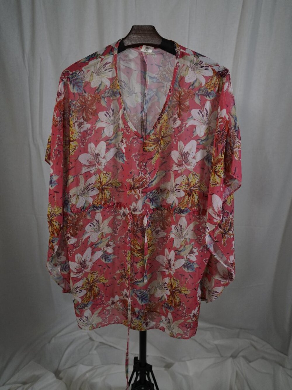 West Loop Pink Floral Sheer Kimono Cover Up Boho Resort Beach One Size